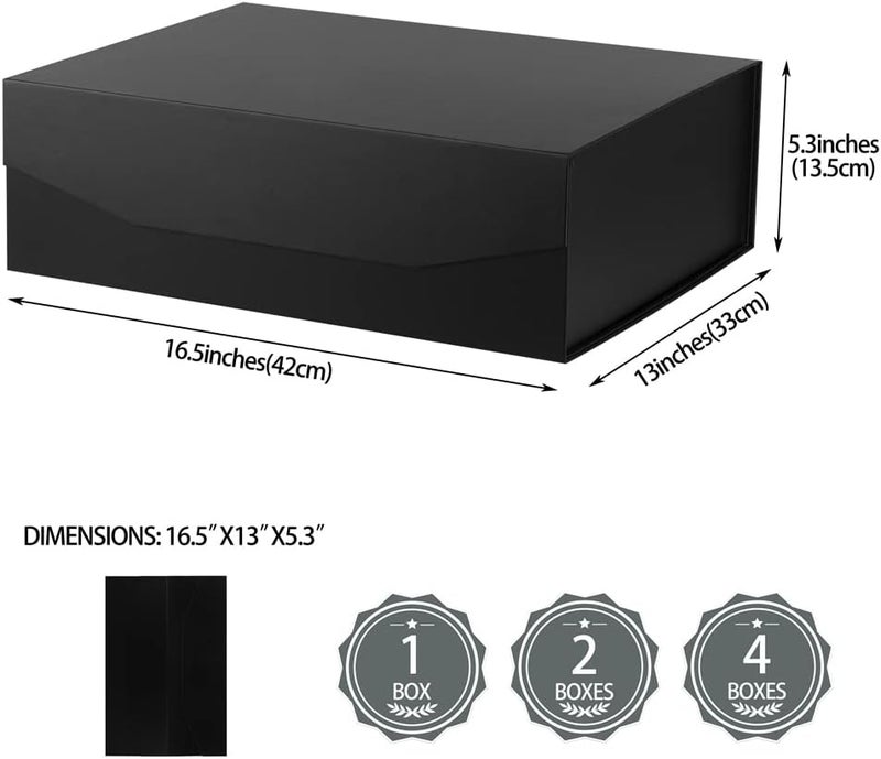 PACKGILO Black Extra Large Gift Box with Lid 4 Pcs 16.5 x 13 x 5.3 Inches, Gift Box large Black Gift Boxes for Presents Clothes Robe Wedding Dress Sweater,Reusable Foldable Bridesmaid Proposal Box（Matte） - Image 3